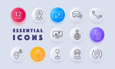 Location services set icon. GPS, map, navigation, route, destination, pin, place, point, address, direction, geolocation, coordinates, position, tracking, location, proximity, orientation, waypoint