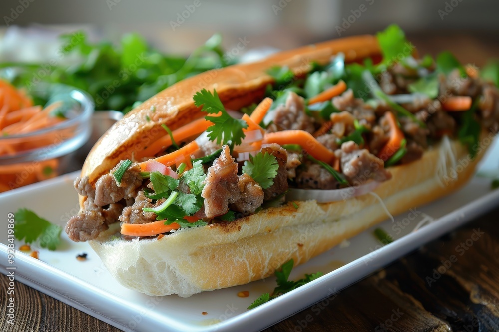 Canvas Prints Pork Banh Mi Sandwich with Cilantro and Daikon