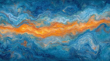 Abstract Watercolor Painting Swirling Blue and Orange Hues in a Fluid Composition Evokes Depth and Motion