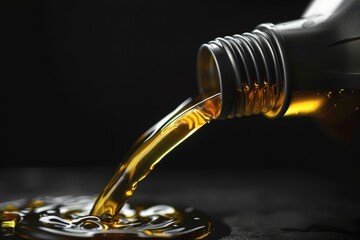 Pouring car engine oil onto black background