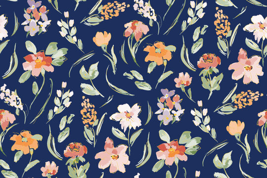 Cute feminine watercolor seamless pattern with wildflowers.hand drawn, not AI