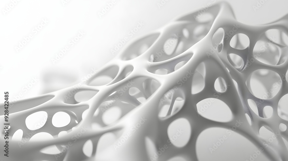 Poster 42. abstract 3d design featuring a network of floating geometric forms and subtle shadows against a 