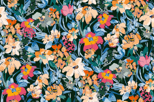 Cute feminine watercolor seamless pattern with wildflowers.hand drawn, not AI