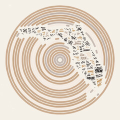 Florida Round Poster. Typography style image of State. Counties word clouds of Florida. Vintage image design with scratch texture.