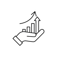 Hand and profit icon. Simple line style for web template and app. Future, pick, revenue, business, achievement, chart, diagram, vector illustration design on white background.