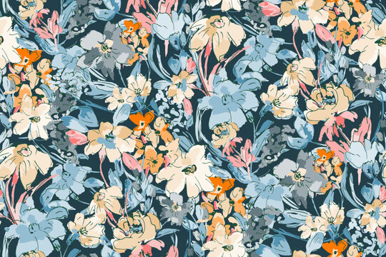 Cute feminine watercolor seamless pattern with wildflowers.hand drawn, not AI