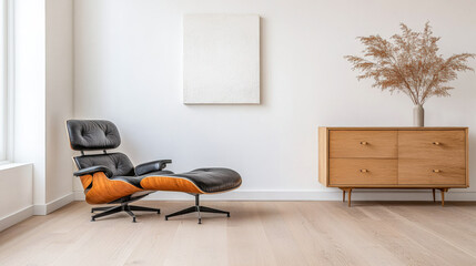 Luxury living room area with minimalist furniture and minimal decor in an interior design composition.