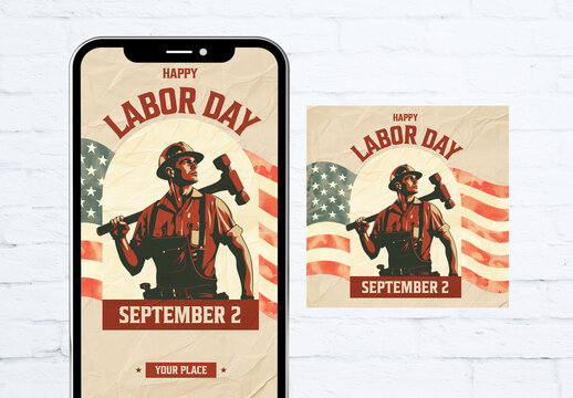 Labor Day Social Media Pack with AI Illustration