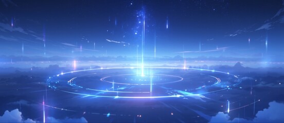 Obraz premium Azure Enchantment: anime-style Open Space with a Smooth Surface and Mist, a Modern Design Canvas for Gaming and Storybook Art,Anime-Style,illustration,Picture BooksFor Poster,Novel,UI,WEB,Game,Design