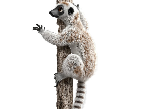 3D cartoon of Playful lemur climbing on transparent background