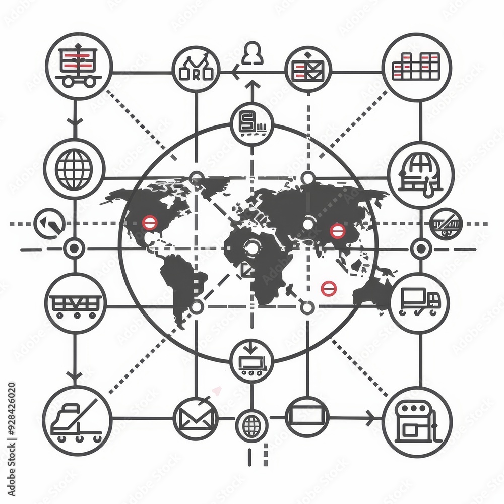 Aufkleber a global network of logistics connecting various transportation methods, symbolizing efficient shipp