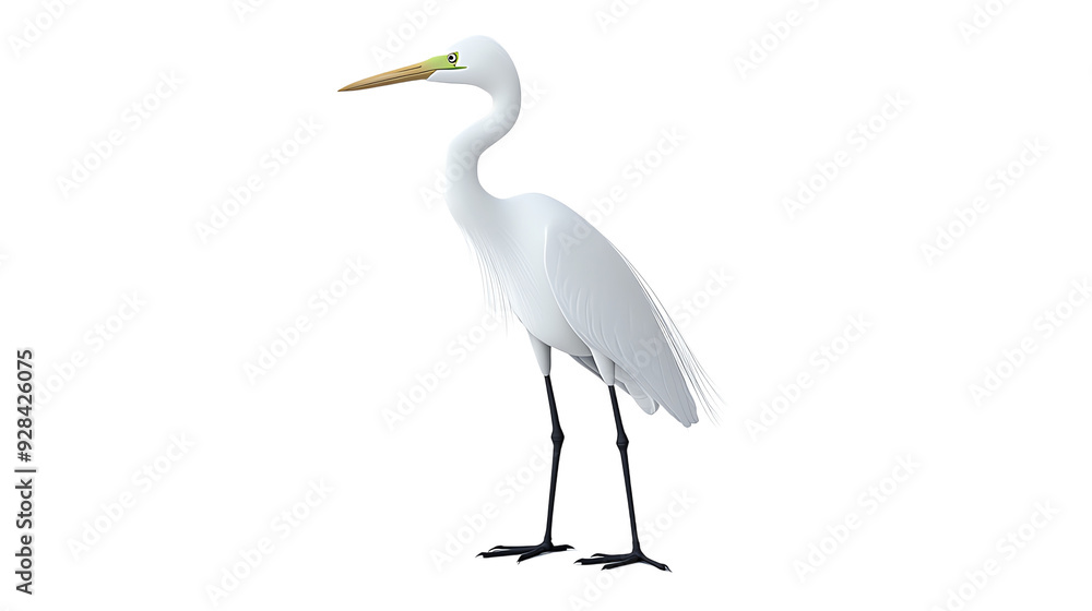 Wall mural 3d cartoon of tall great egret standing on transparent background