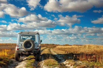 Safari vehicles on rough terrain in autumn