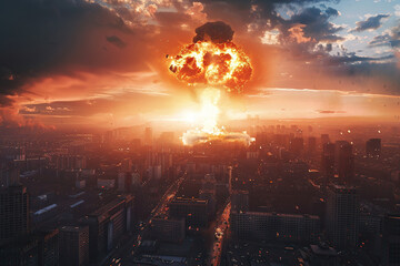 Generative ai on theme of scary nuclear explosion in outdoor, mushroom cloud of nuclear weapons