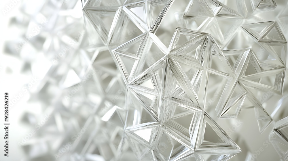 Poster 32. floating, interwoven geometric prisms forming an abstract 3d pattern on a pristine white backdro
