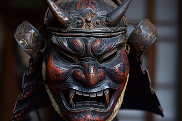 Obraz premium Samurai mask inspired by Japanese folklore featuring Oni