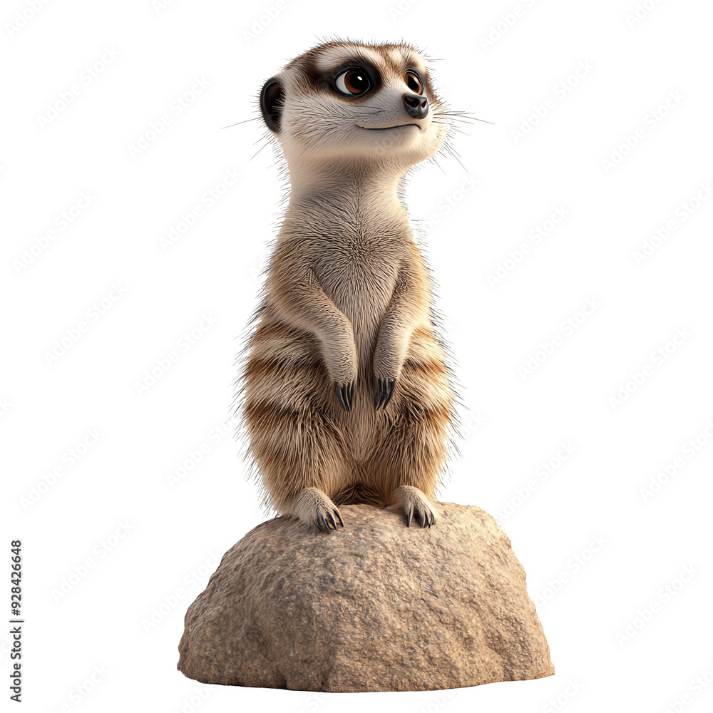 Wall mural 3d cartoon of curious meerkat on lookout on transparent background