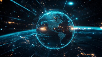 Obraz premium Futuristic digital earth globe with glowing lines.