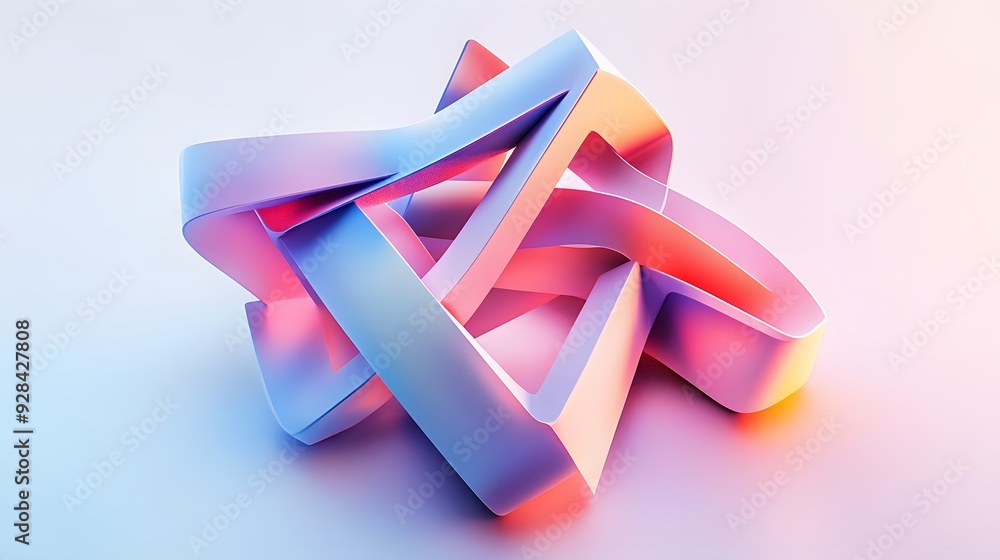 Poster 35. a dynamic, futuristic geometric design with interlocking 3d shapes and smooth gradients isolated