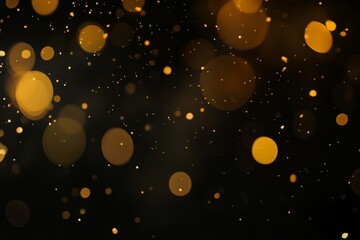 Golden blurred bokeh lights on black background. Glitter sparkle stars for celebrate. 