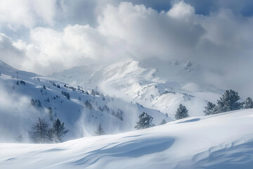 Fototapeta premium Generative ai on theme of descent of an huge avalanche from the mountain, winter nature landscape