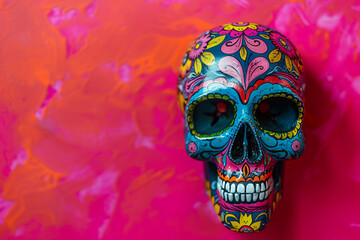 Obraz premium Beautiful greeting card with bright holiday composition for happy to joy celebrate dia de muertos