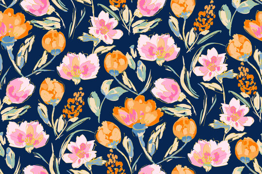 Cute feminine watercolor seamless pattern with wildflowers.hand drawn, not AI