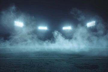 ai generative football field full of smoke at night