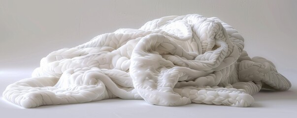 Obraz premium White woolen blanket on white background, 4K hyperrealistic photo