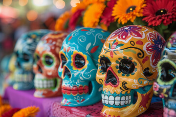 Beautiful greeting card with bright holiday composition for happy to joy celebrate dia de muertos
