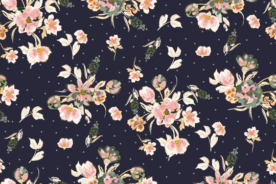 Cute feminine watercolor seamless pattern with wildflowers.hand drawn, not AI
