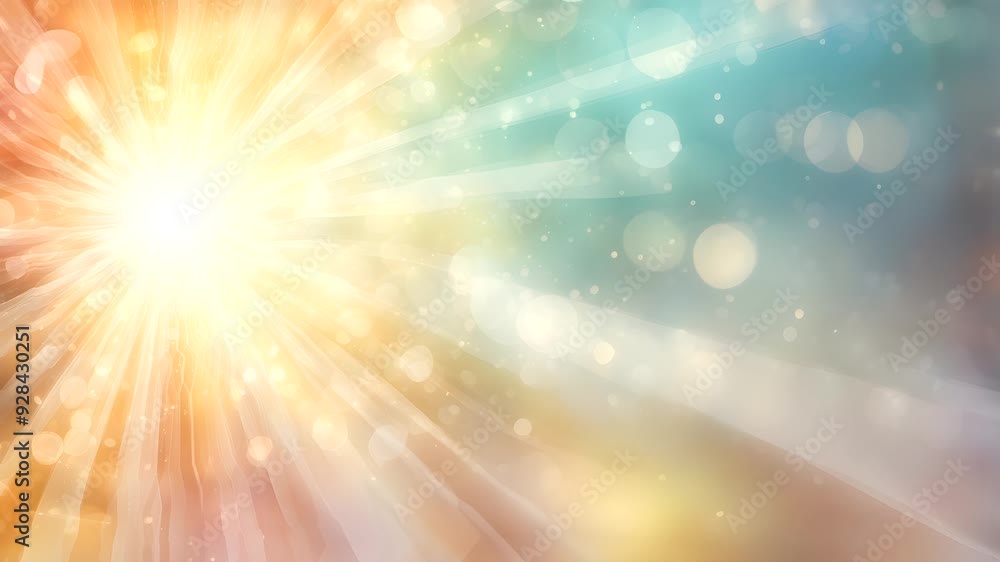 Poster abstract blurred background with golden rays and bokeh lights