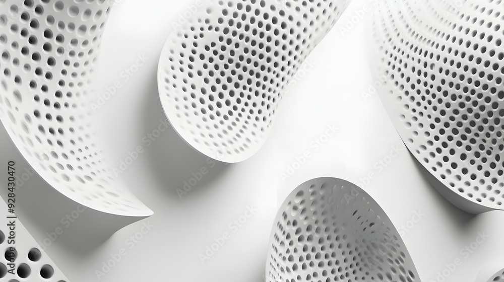 Poster 26. floating geometric forms arranged in a dynamic, modern 3d pattern against a clean white backdrop