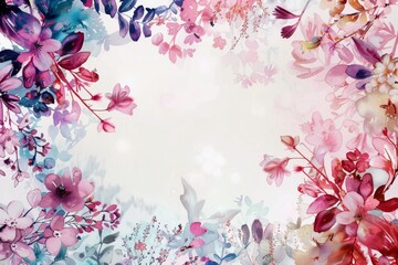 Watercolor Flower Frame, Watercolour Floral Wreath, Wedding Invitation Mockup with Copy Space