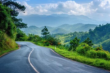 Scenic road with lush nature on one side