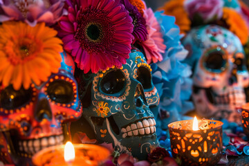 Beautiful greeting card with bright holiday composition for happy to joy celebrate dia de muertos