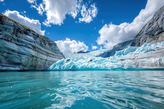 Scenic view from kayak at Jostedalsbreen glacier in Norway