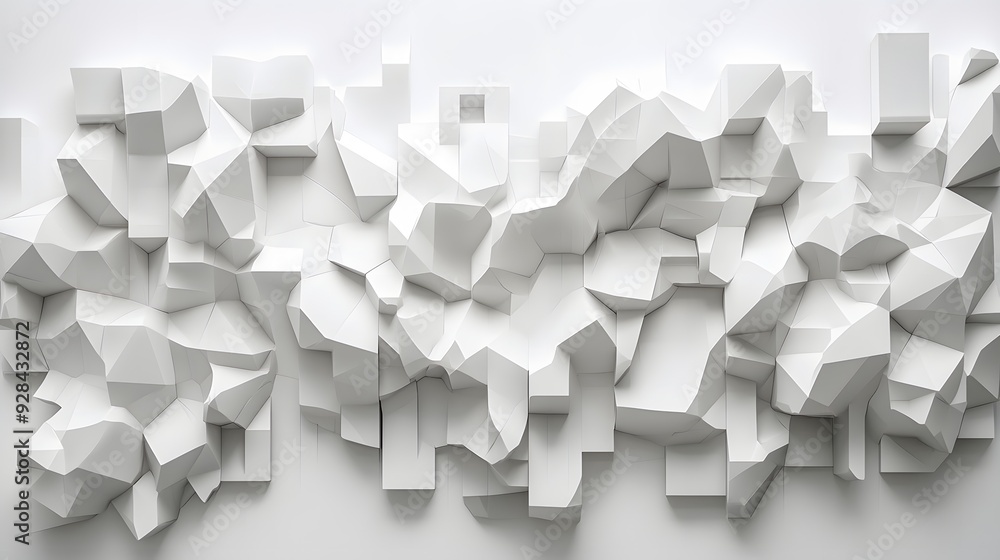 Poster 31. abstract 3d wall art with complex, layered shapes creating a futuristic geometric pattern isolat