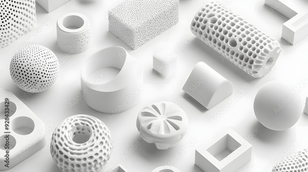 Aufkleber 93. geometric shapes with intricate patterns and smooth finishes arranged in a modern 3d design isol