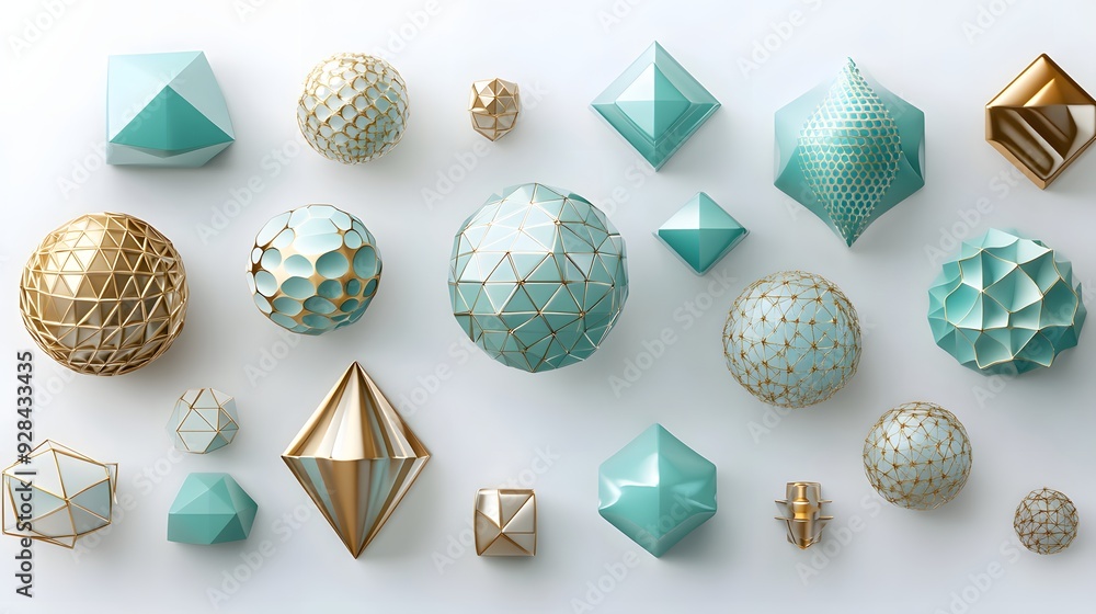 Poster 93. geometric shapes with intricate patterns and smooth finishes arranged in a modern 3d design isol