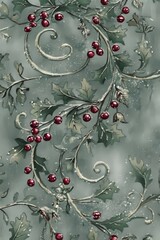Frosted Victorian Garlands Elements, Background: A muted grey or faded silver background that mimics the texture of vintage linen