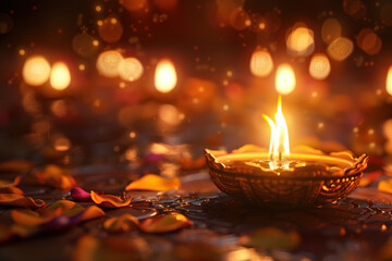 Beautiful greeting card with bright holiday composition for happy and celebrate Diwali