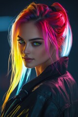 Fototapeta premium Woman with bright hair in black jacket