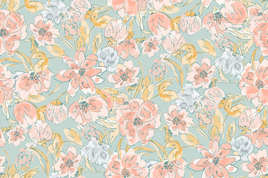 Cute feminine watercolor seamless pattern with wildflowers.hand drawn, not AI
