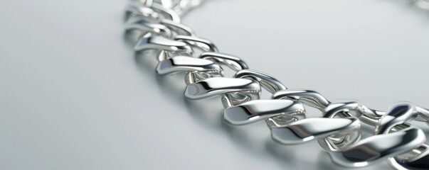 Shiny silver necklace on white background, 4K hyperrealistic photo