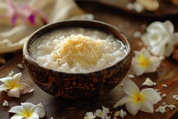 Thai dessert served with coconut milk