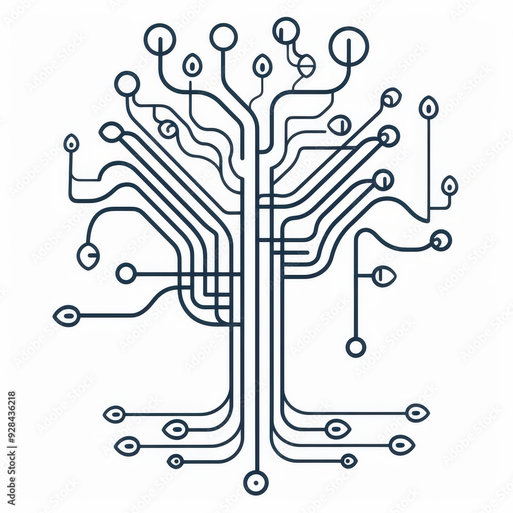 Poster a stylized tree-like structure formed by interconnected circuit lines and nodes, representing growth