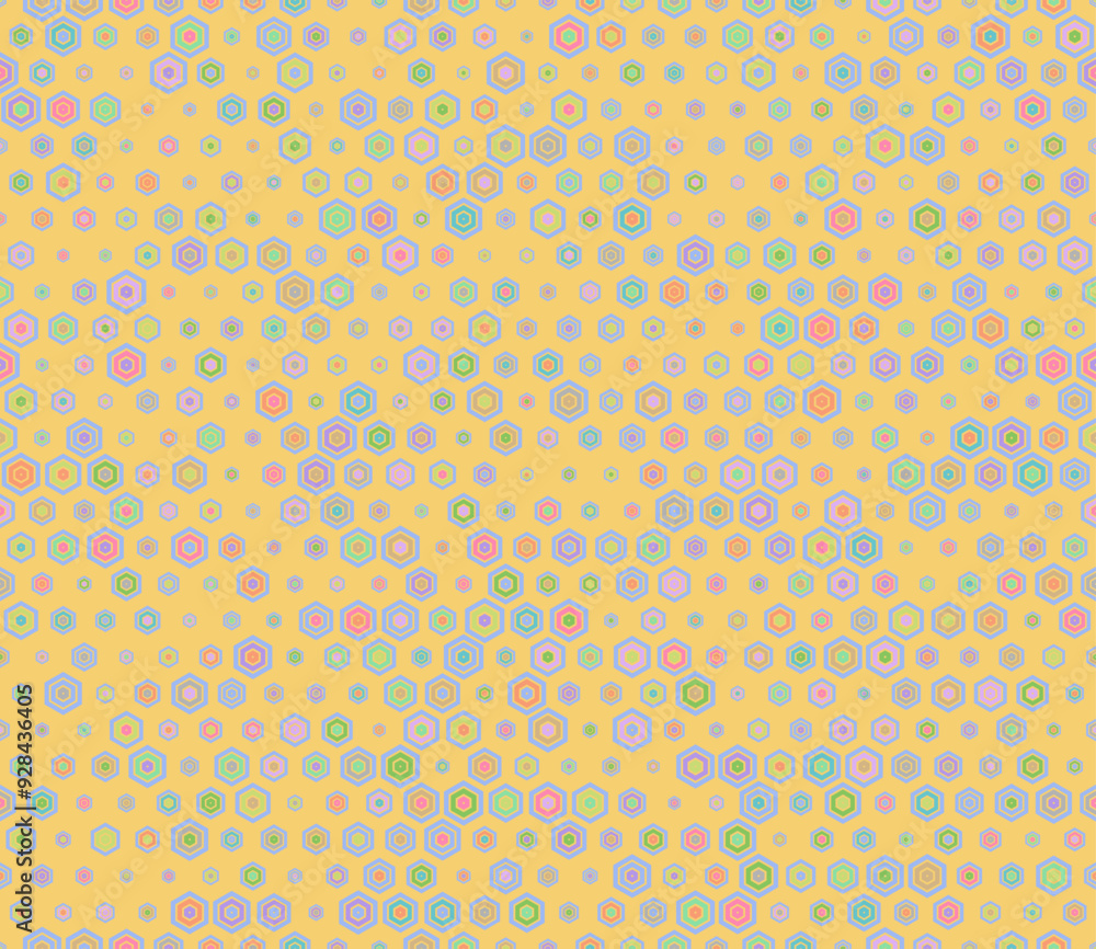 Poster mosaic hexagon shapes background. multicolored geometric elements of varied size. plain hexagon fram