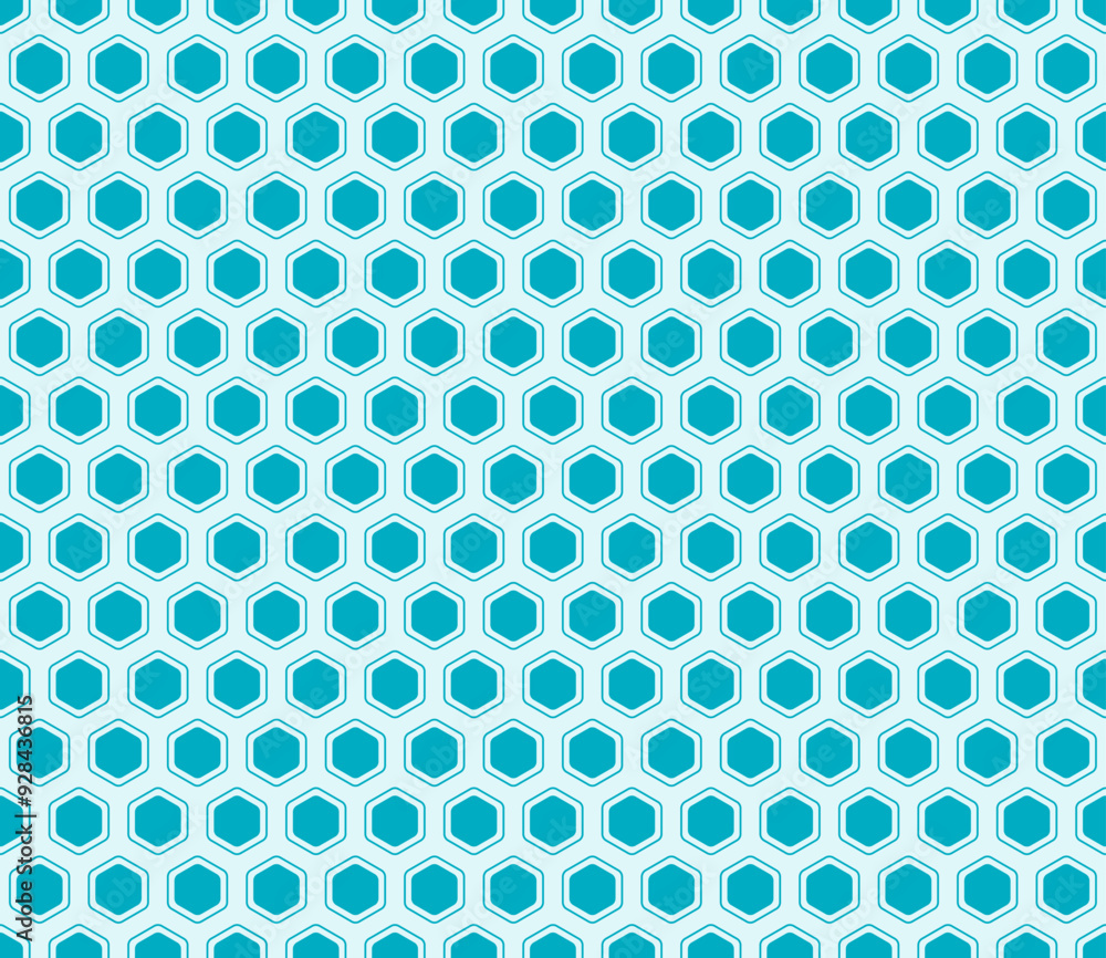 Poster pattern of geometric shapes. cyan color on matching background. rounded hexagons mosaic cells with p