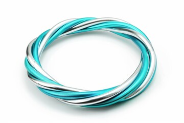 Turquoise and silver hula hoop on white background Fitness and diet